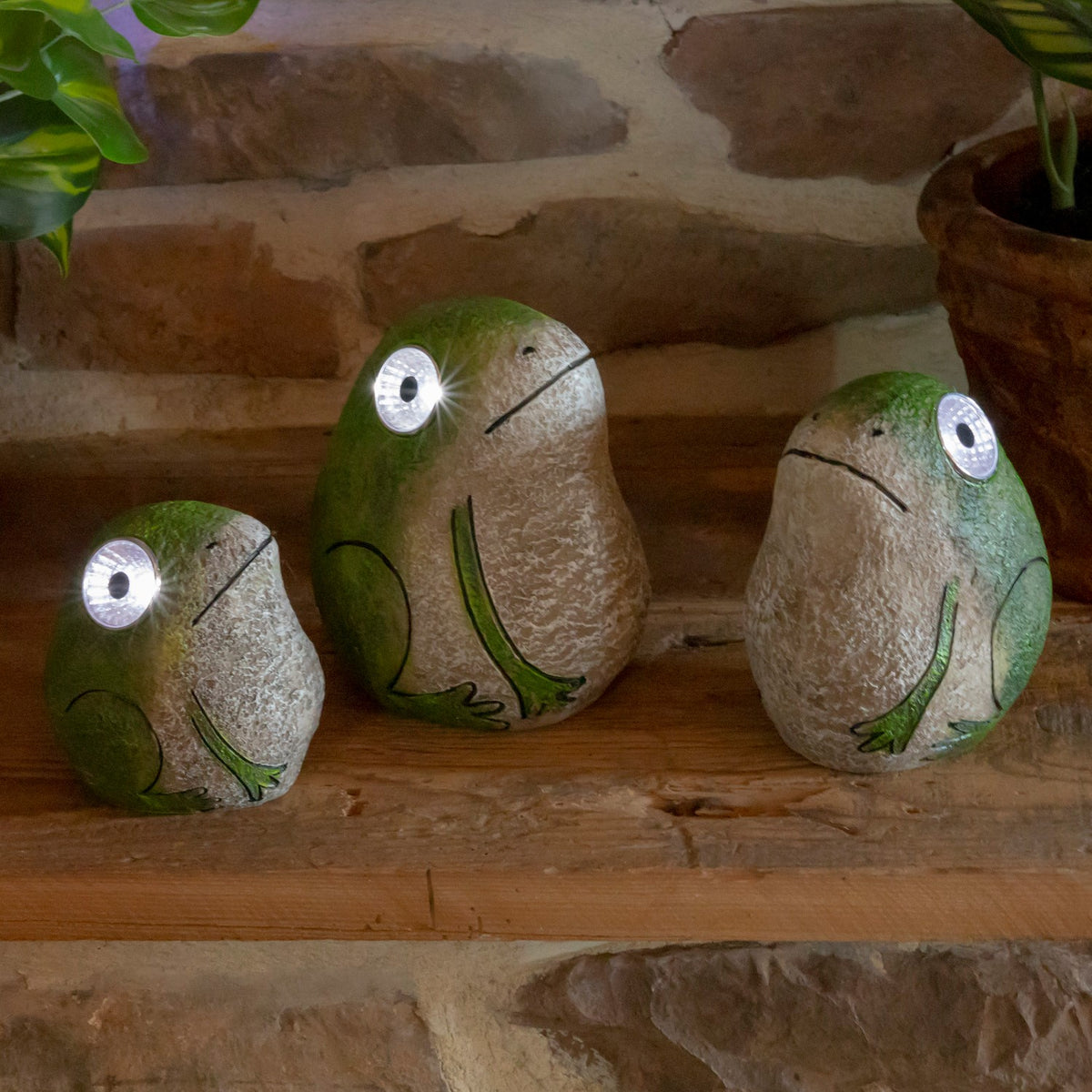 Set of 3 Solar Rock Frogs with Light Up Eyes