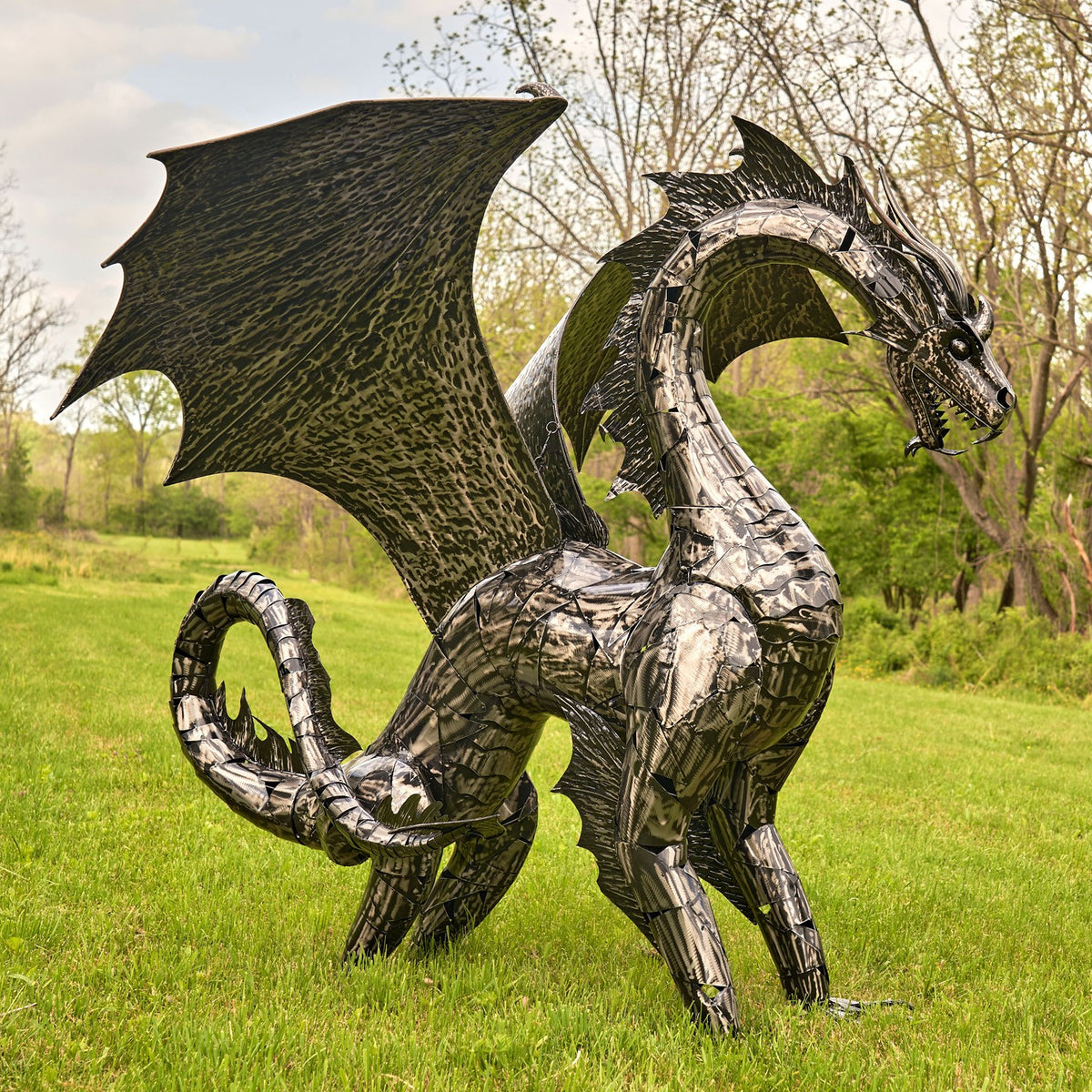 6ft. Tall Large Metal Dragon Statue "Angry Ira"