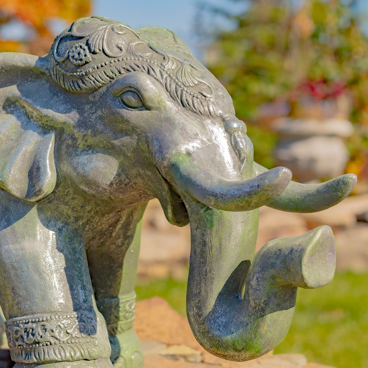 Magnesium Boho Elephant Statue in Frosted Silver
