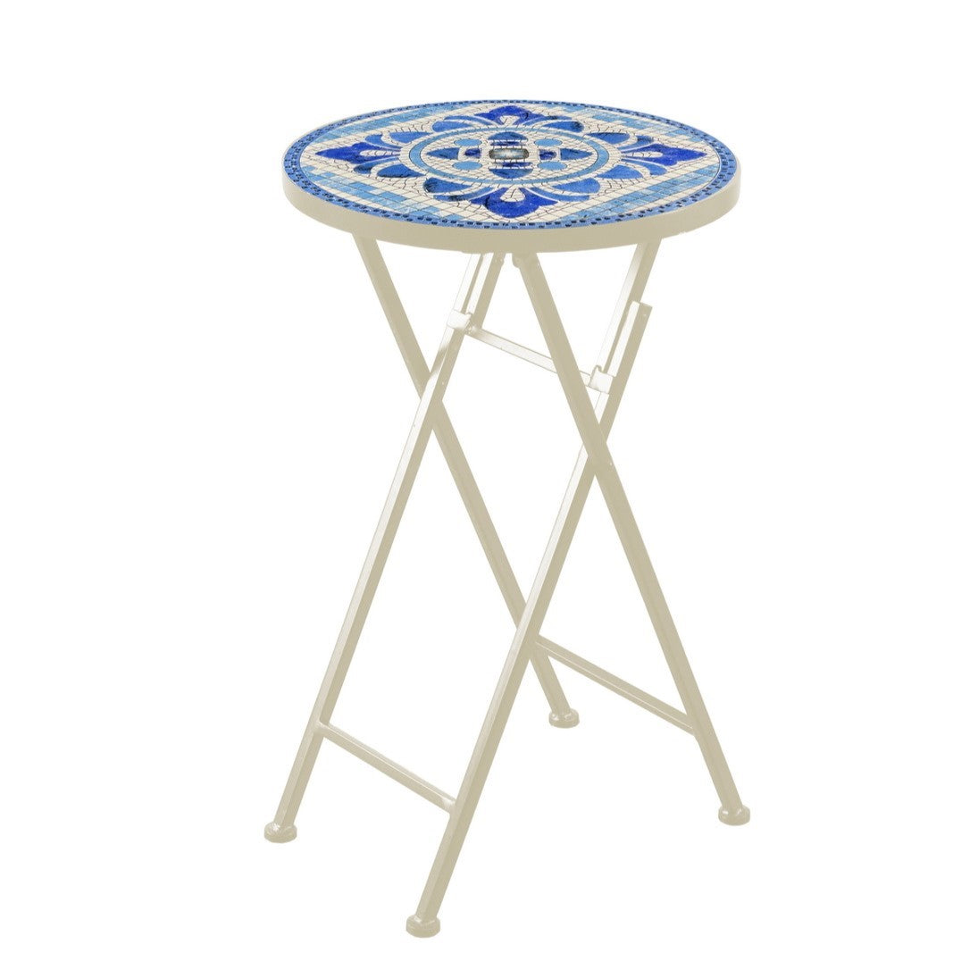 "Cape May" 23in. Tall Mosaic Folding Plant Stand - White & Blue