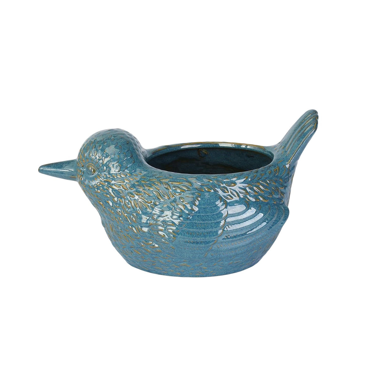17.5" Hand Painted Ceramic Bird Planter in Blue