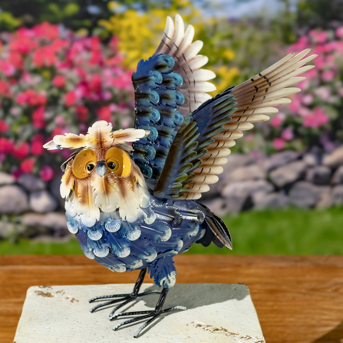 Set of 6 Assorted Hand-Painted Metal Owl Figurines