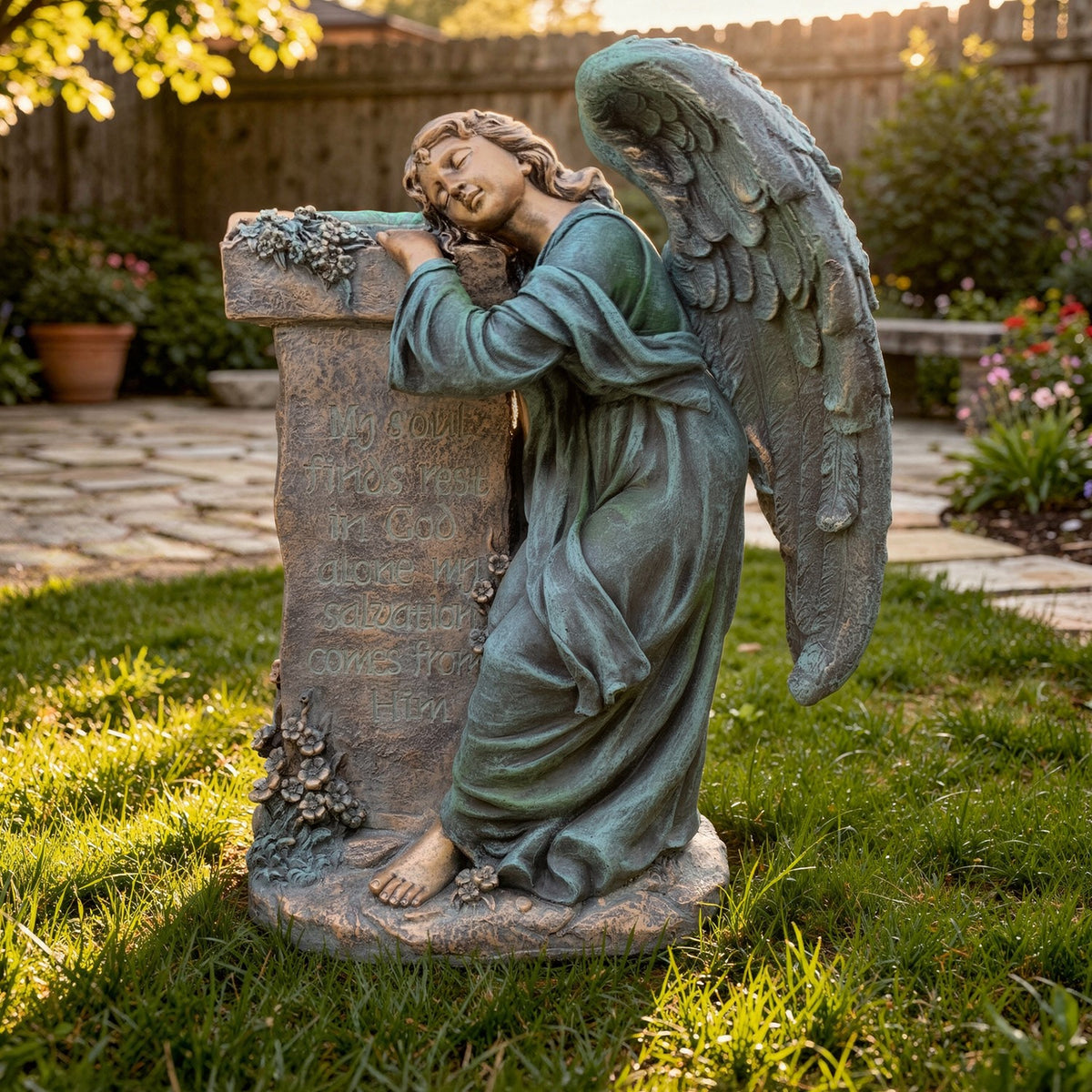 34" Tall Mourning Angel Statue with Pedestal