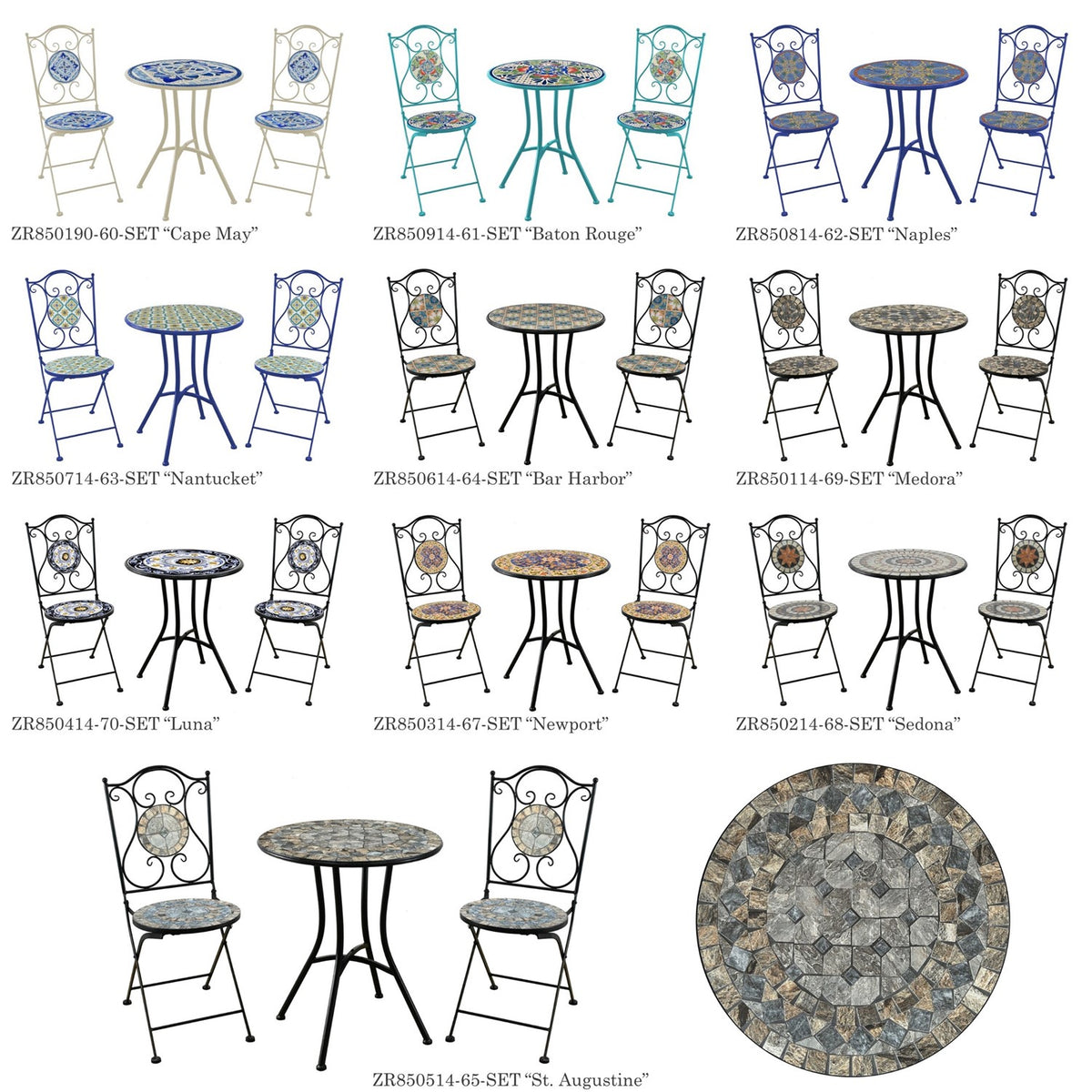 "St. Augustine" Three Piece Mosaic Bistro Set - Stone Grey & Brown