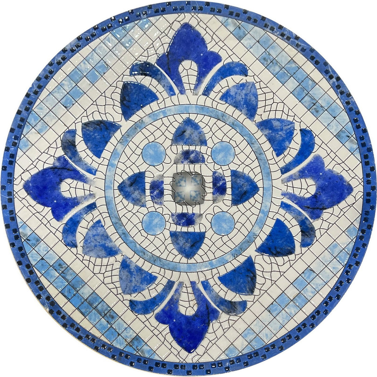 "Cape May" 23in. Tall Mosaic Folding Plant Stand - White & Blue