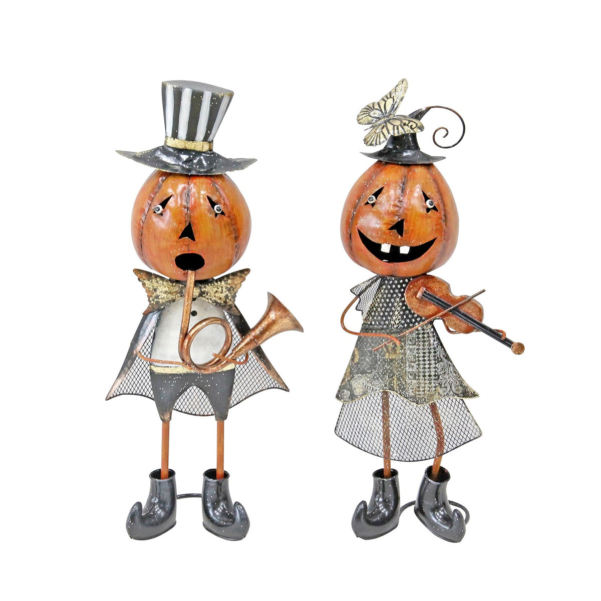 Set of 2 Metal Jack-O-Lantern Musician Couple