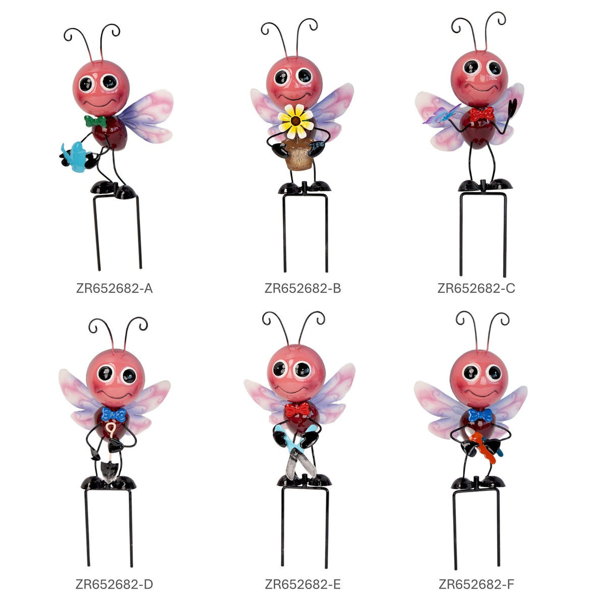Set of 6 Assorted Metal Cartoon Butterfly Garden Stakes "The Flutter Formation"