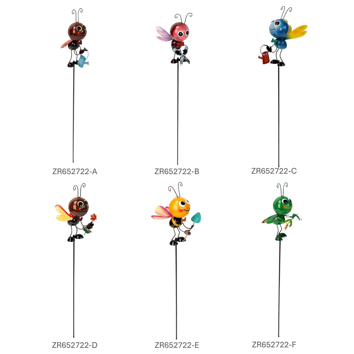 Set of 6 Assorted Metal Cartoon Insect Pot Stakes "The Cooties"