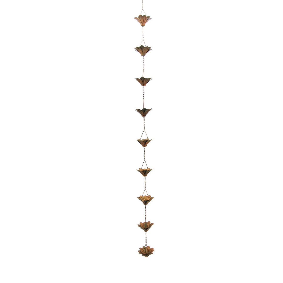 Full rain chain hanging vertically against a plain white background.