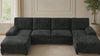 360 orbit of the black U-shaped 4-seat sectional sofa with double chaise in a sunlit living room