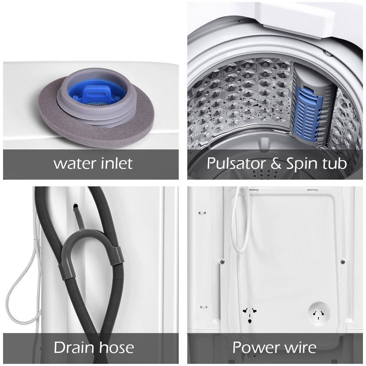Portable 7.7 Lbs Automatic Laundry Washing Machine with Drain Pump