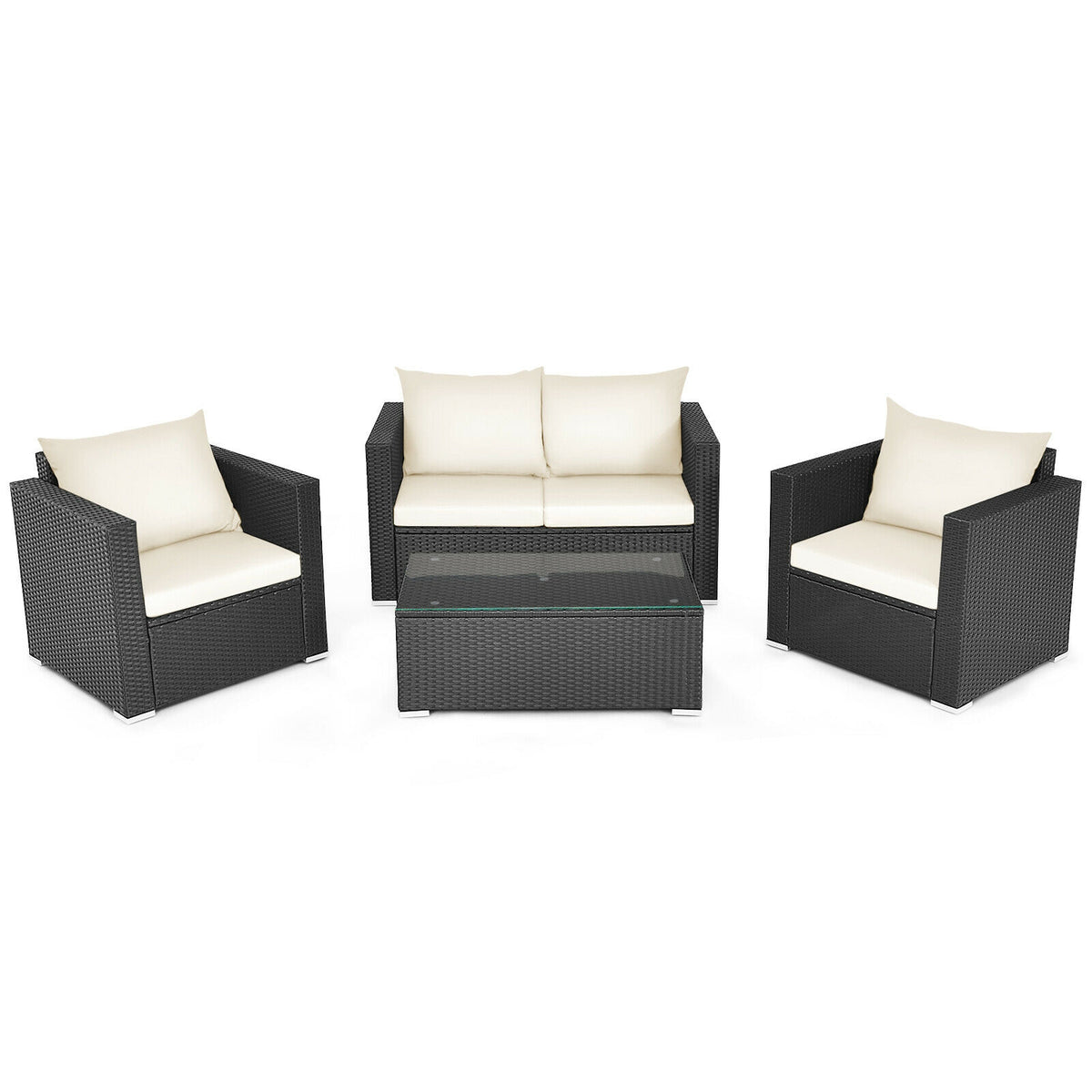 4Pcs Patio Rattan Cushioned Furniture Set