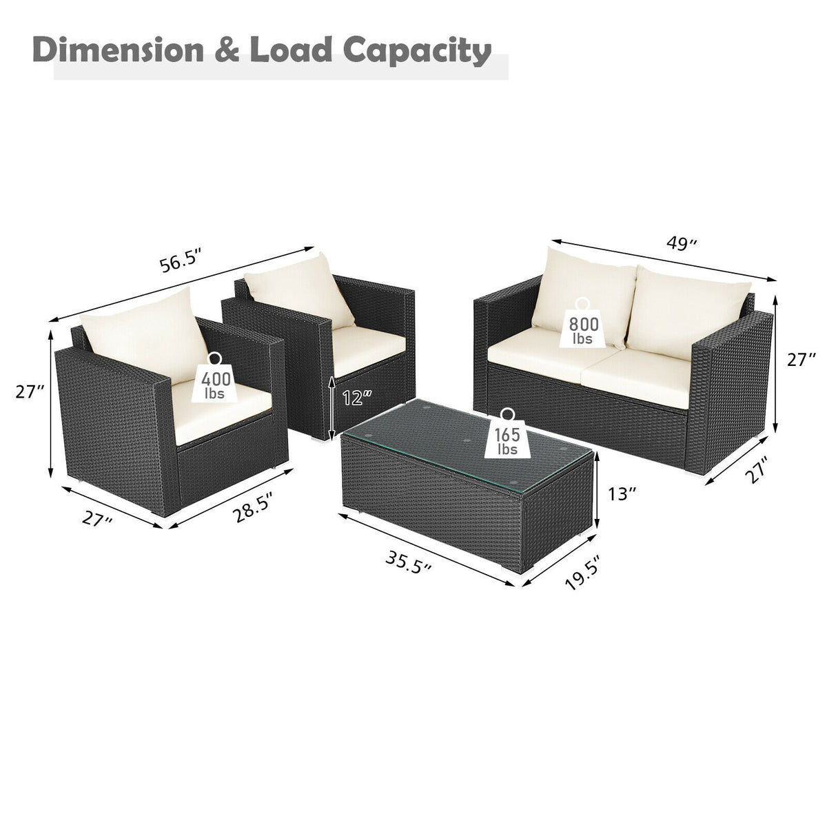 4Pcs Patio Rattan Cushioned Furniture Set
