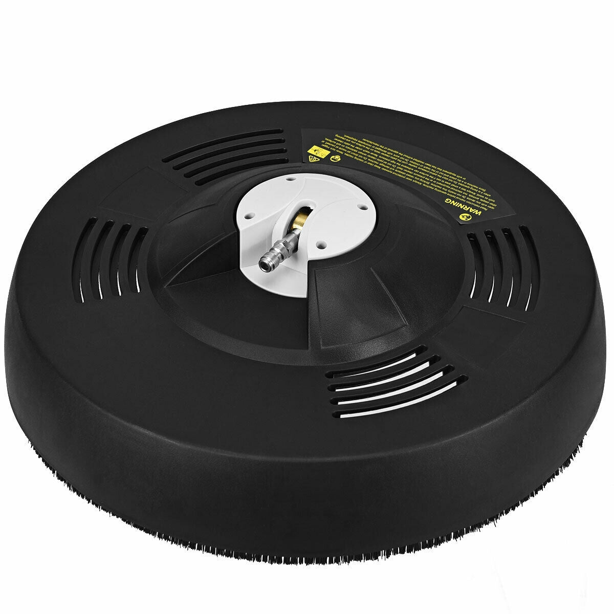 Black round surface cleaner shown from above on a white background, with a central metal connector.