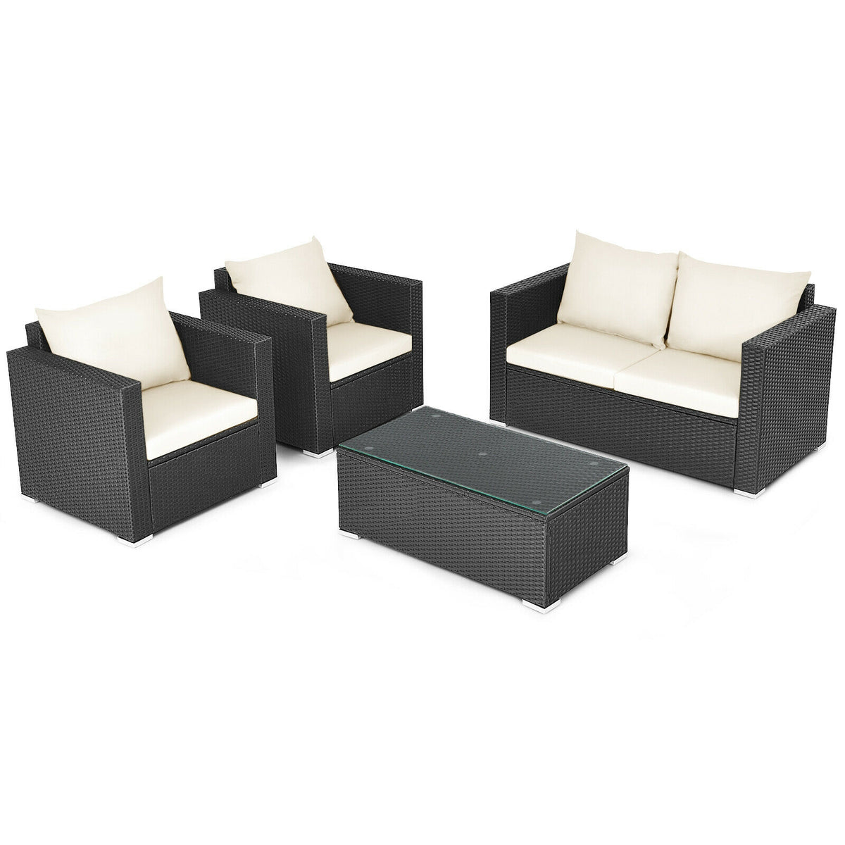 4Pcs Patio Rattan Cushioned Furniture Set