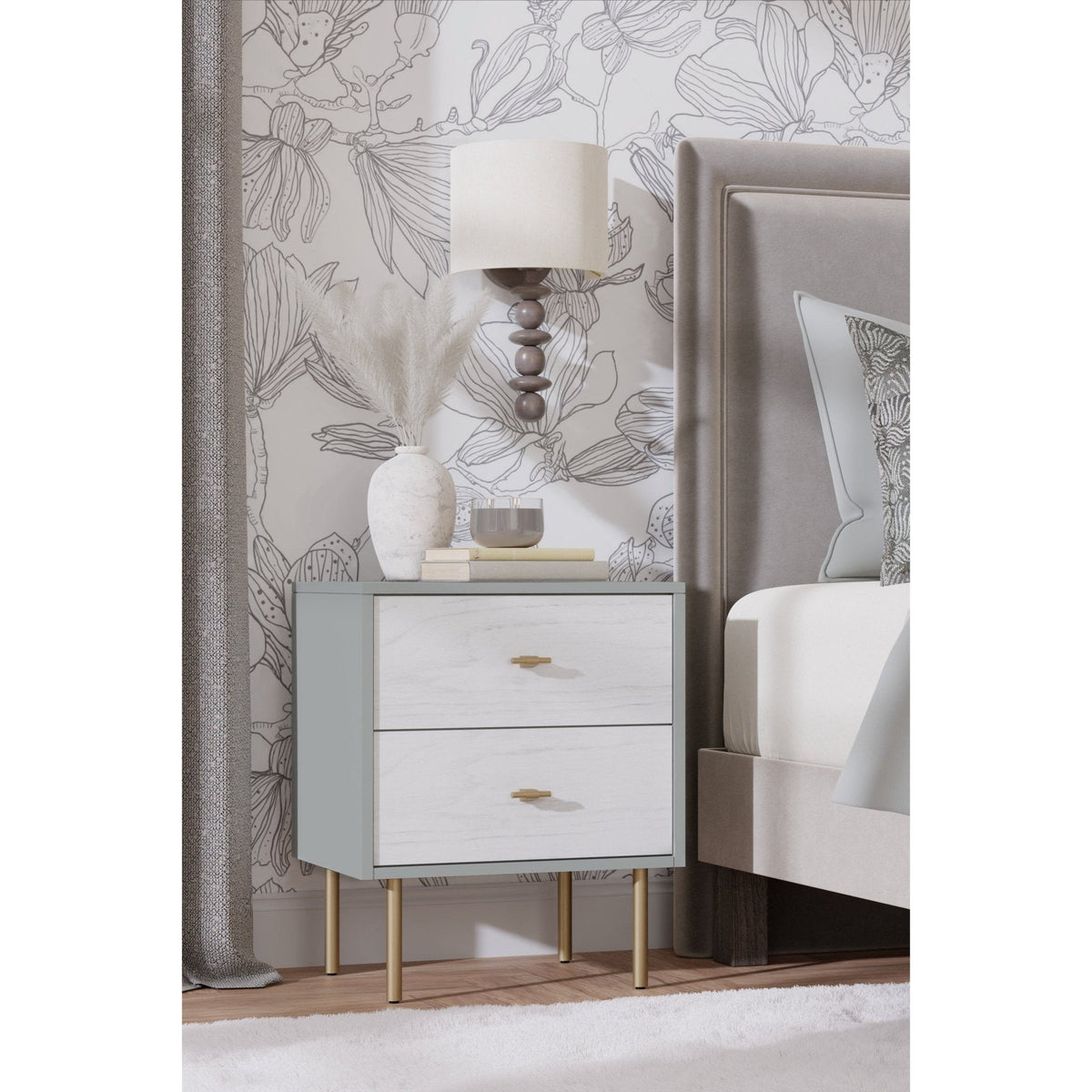 Saige Nightstand, Weathered White/Gray