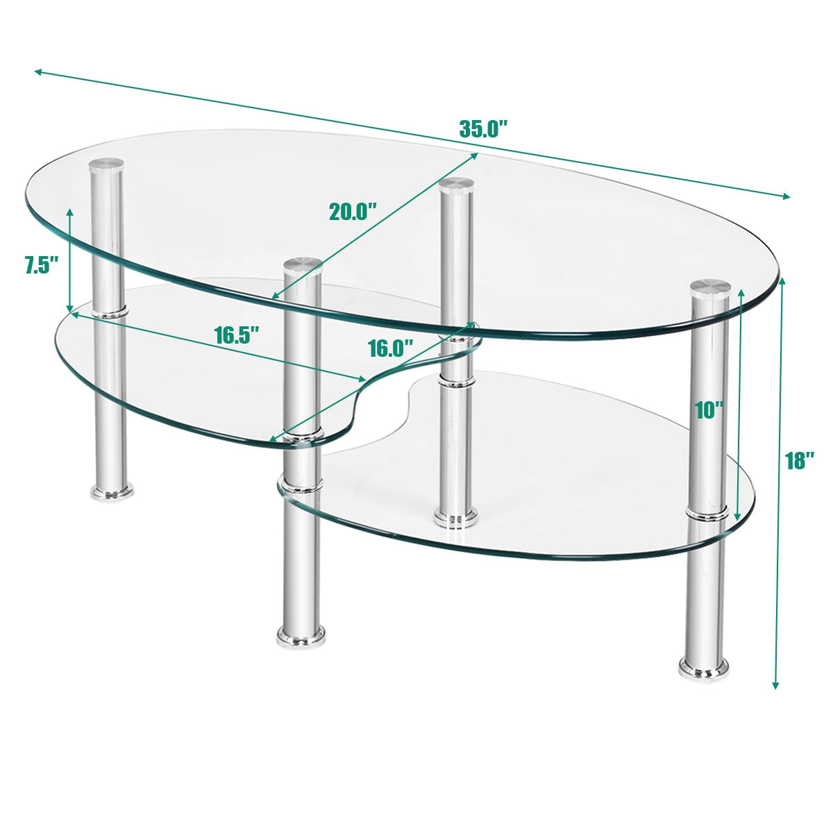 Tempered Glass Oval Side Coffee Table