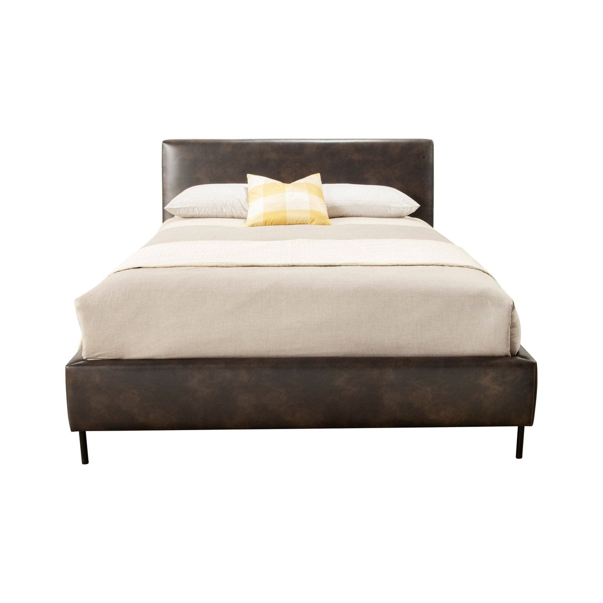 Sophia Full Faux Leather Platform Bed, Gray