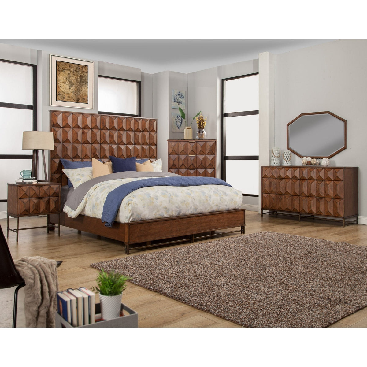 Trig California King Panel Bed, Mahogany