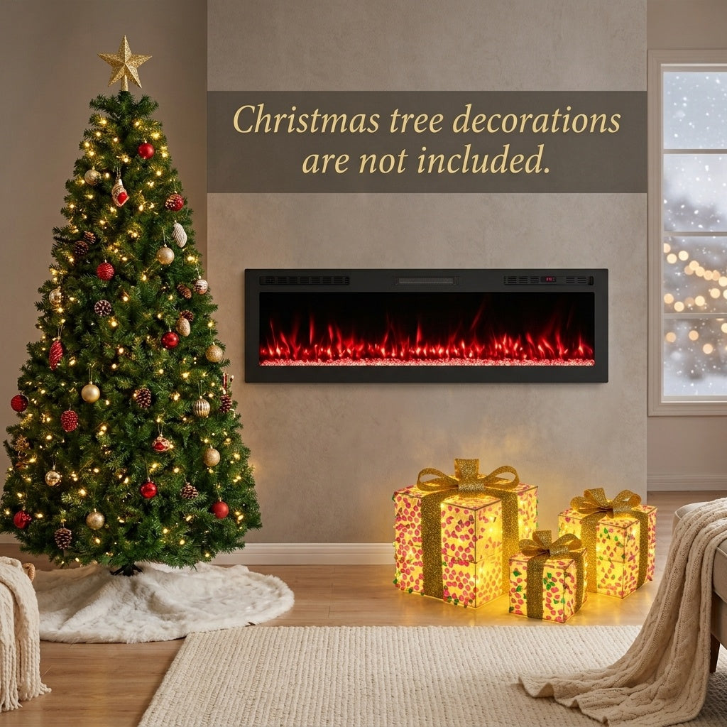 Complete Holiday Living Room Decor Set- Includes 60" Smart WiFi Electric Fireplace 7ft Artificial Christmas Tree & Set o