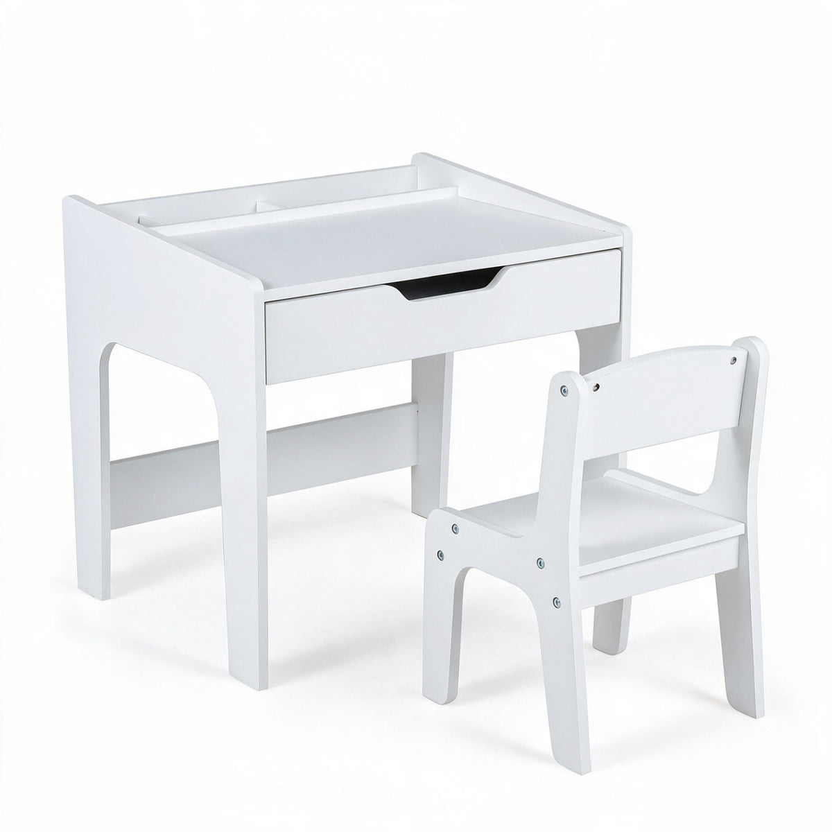 White desk and matching chair shown together against a plain white background.