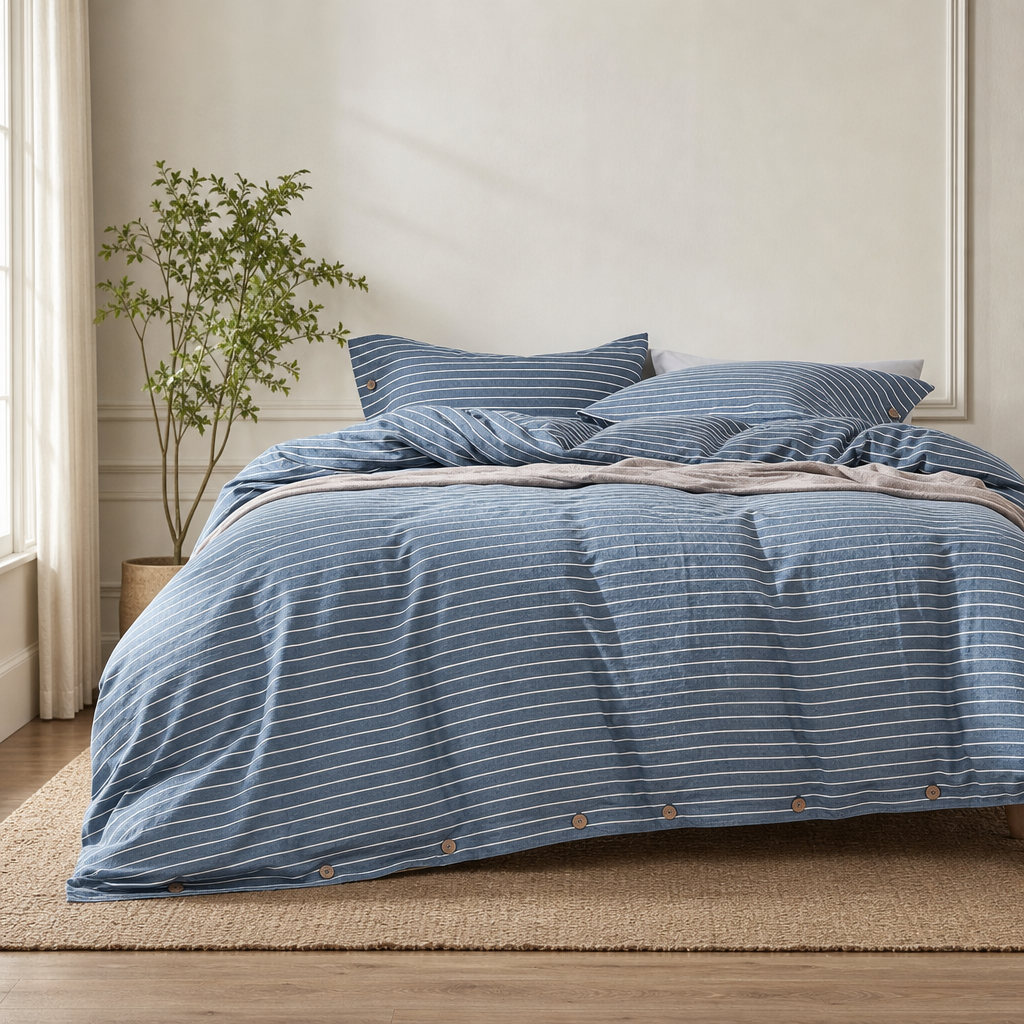 Washed Cotton Duvet Cover Set — Linen-Look, Enzyme-Washed, Multiple Colors & Sizes centered in a warm neutral furnished room