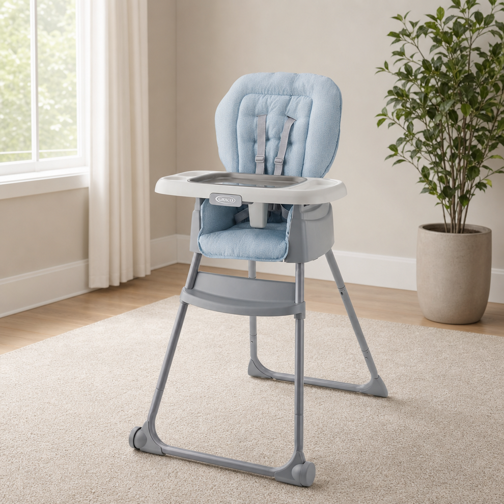 Graco Made2Grow 5-in-1 Convertible Highchair, Hudson centered in a warm neutral furnished room