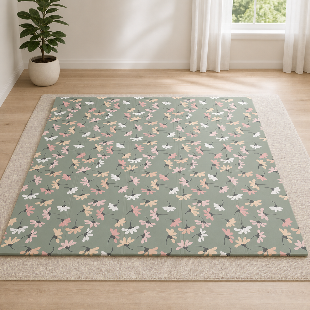 Foam Play Mat — Large Waterproof Baby & Toddler Activity Mat, Double-Sided, 70 x 5 centered in a warm neutral furnished room