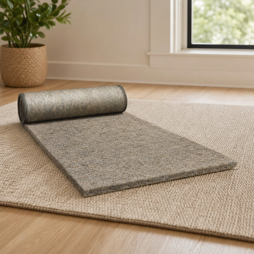 Dual Surface - Rug Pad — Felt Cushion with Latex Gripper, Multiple Thicknesses & S centered in a warm neutral furnished room