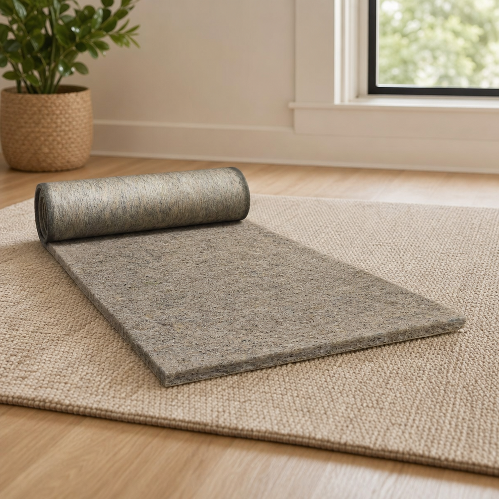 Dual Surface - Rug Pad — Felt Cushion with Latex Gripper, Multiple Thicknesses & S centered in a warm neutral furnished room
