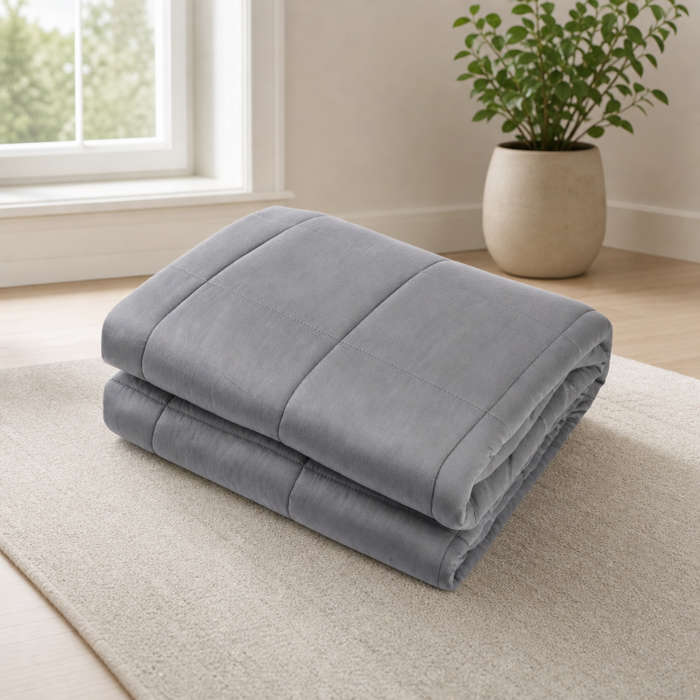 Waowoo Adult Weighted Blanket Queen Size (15lbs 60"x80") Heavy Blanket with Premiu centered in a warm neutral furnished room
