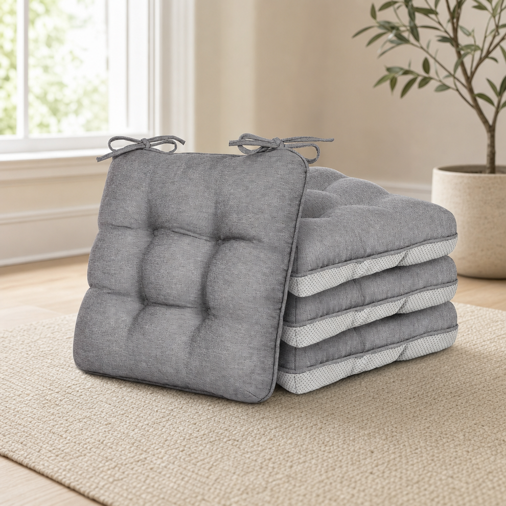 Memory Foam Chair Cushions with Ties, Set of 4 centered in a warm neutral furnished room