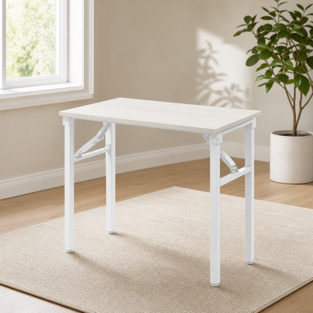TEMI Small Computer Desk Folding Table - 35.8" Foldable Office Desk, No Assembly,  centered in a warm neutral furnished room