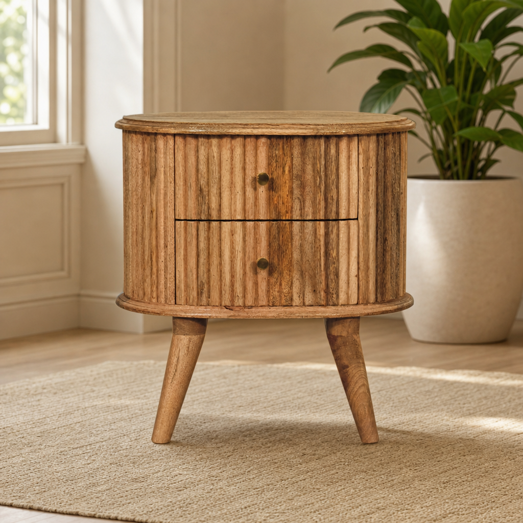 Soba Nordic Bedside centered in a warm neutral furnished room