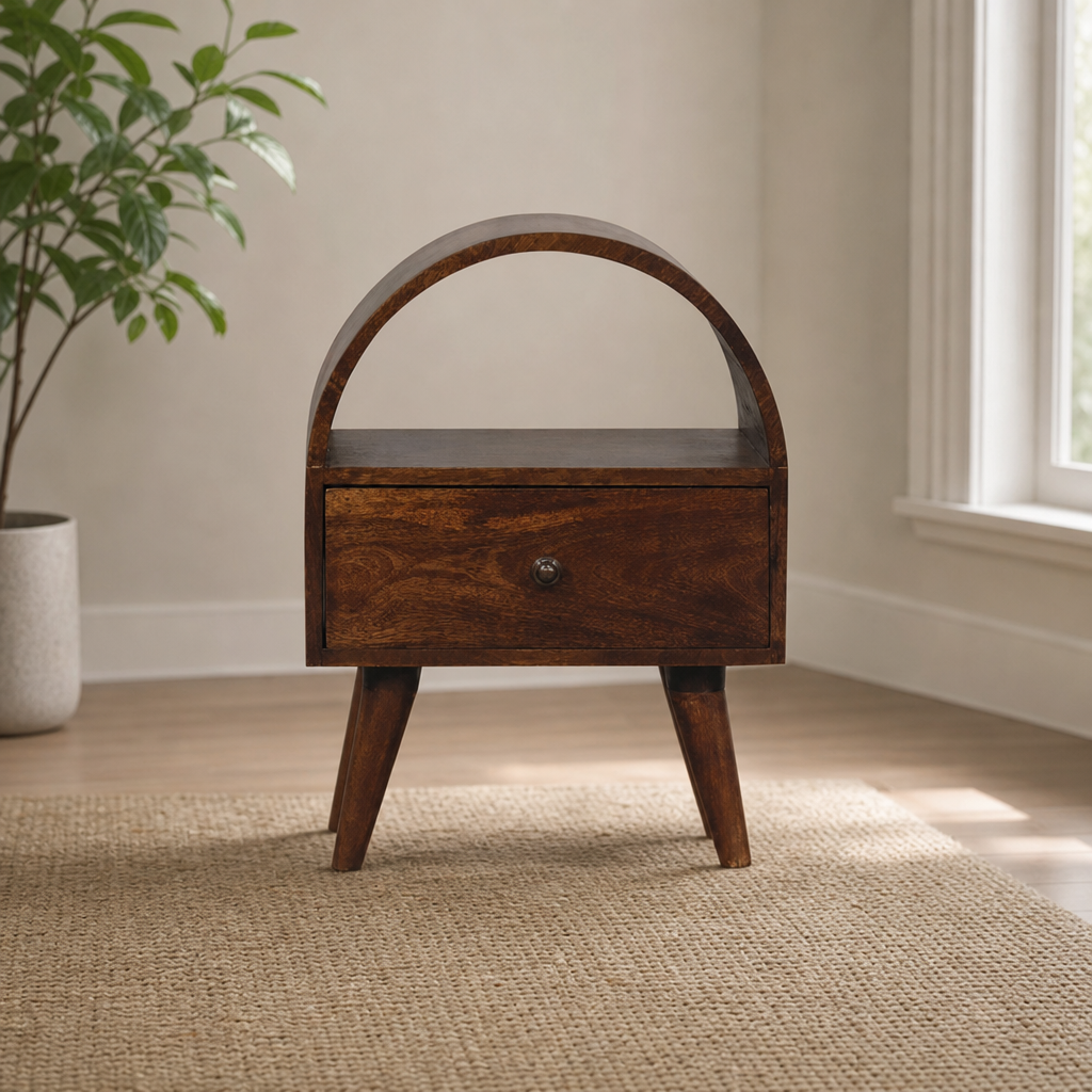 Chestnut Dome Bedside centered in a warm neutral furnished room