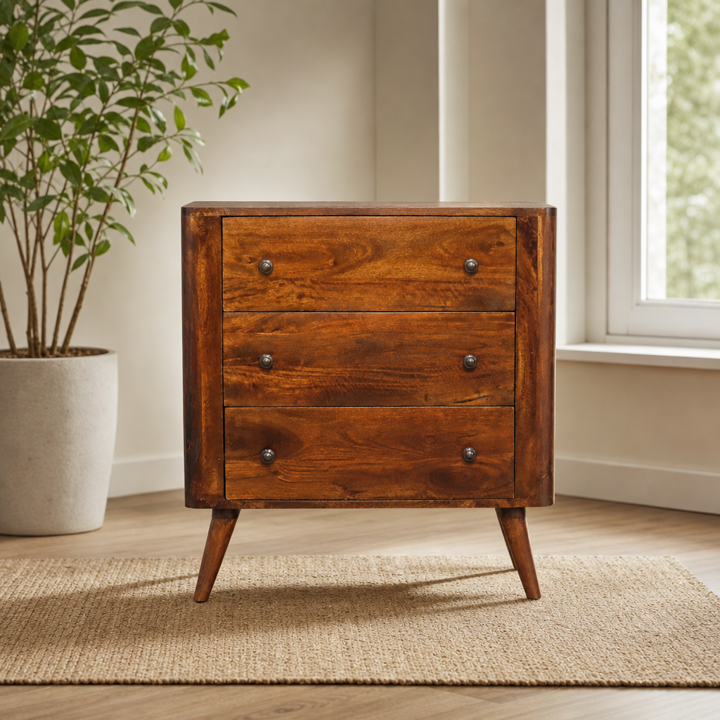 Bera Chest centered in a warm neutral furnished room