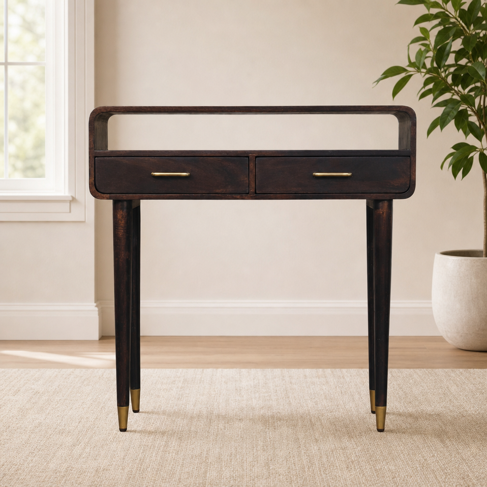 Valenza Console Table centered in a warm neutral furnished room