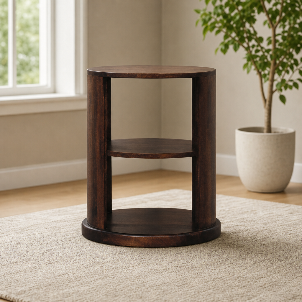 Ventura Side Table centered in a warm neutral furnished room