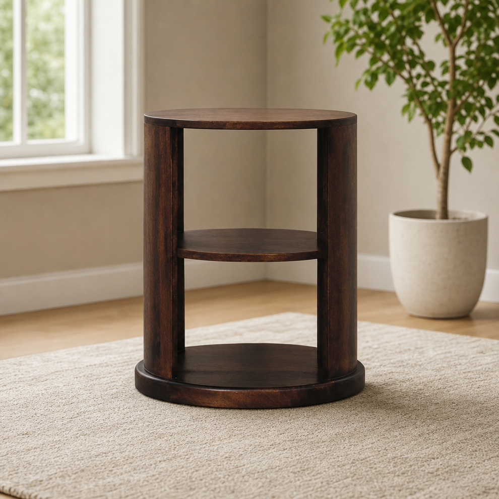 Ventura Side Table centered in a warm neutral furnished room