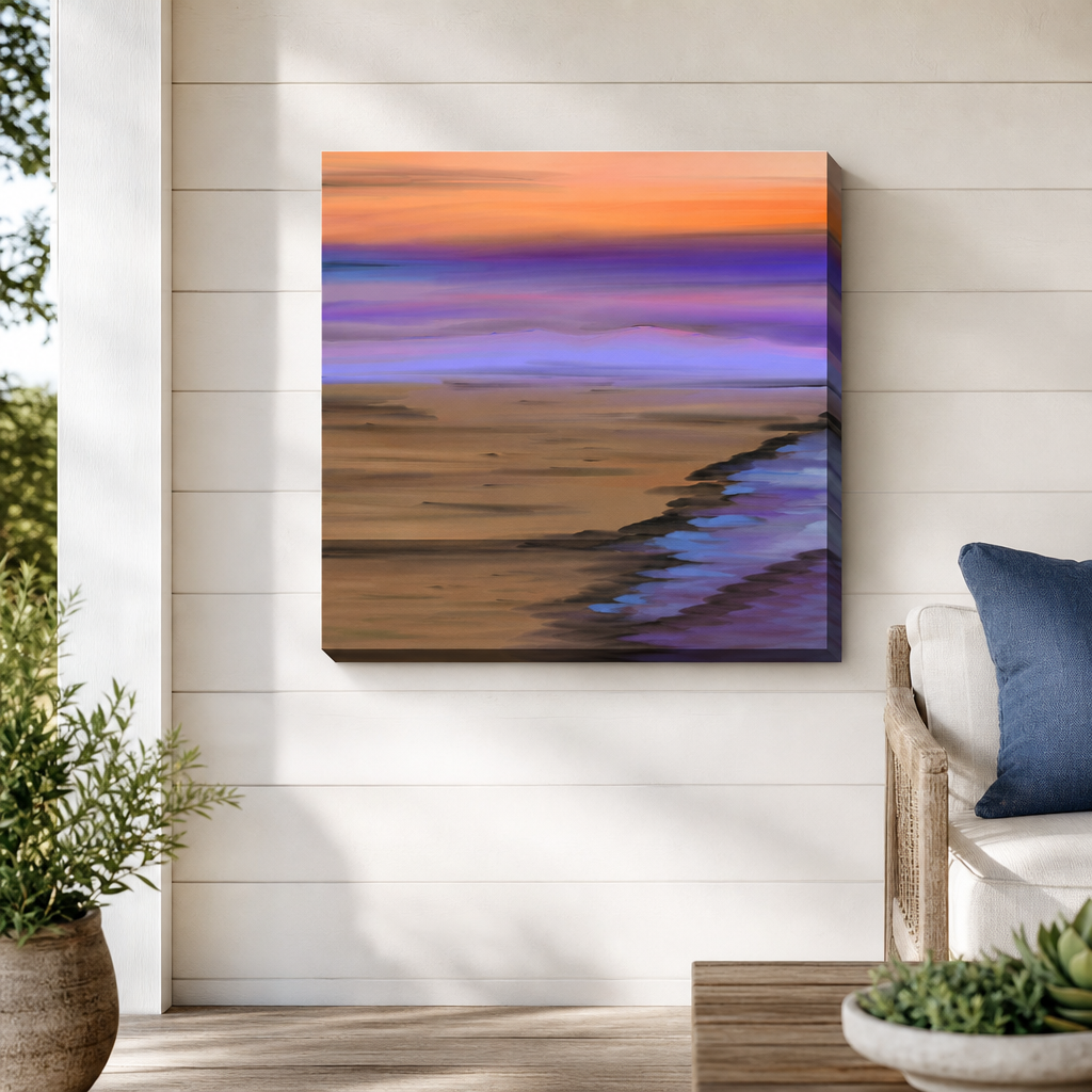 High Plains Outdoor Canvas Wall Art hung on a covered outdoor patio wall