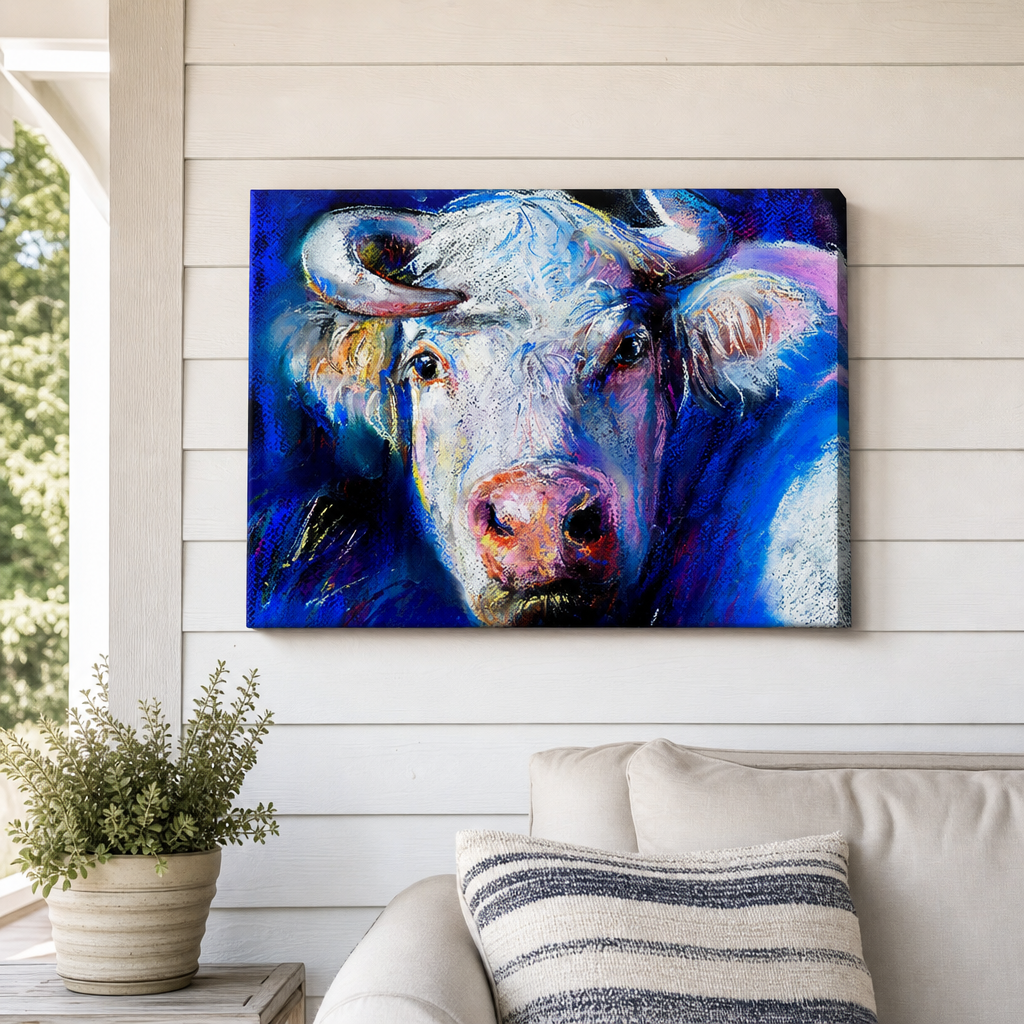 Big Boss Outdoor Canvas Wall Art hung on a covered outdoor patio wall