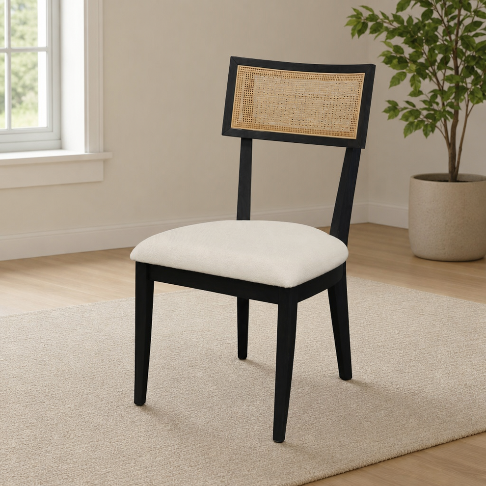 Oscar Set of 2 Dining Side Chairs, Black centered in a warm neutral furnished room