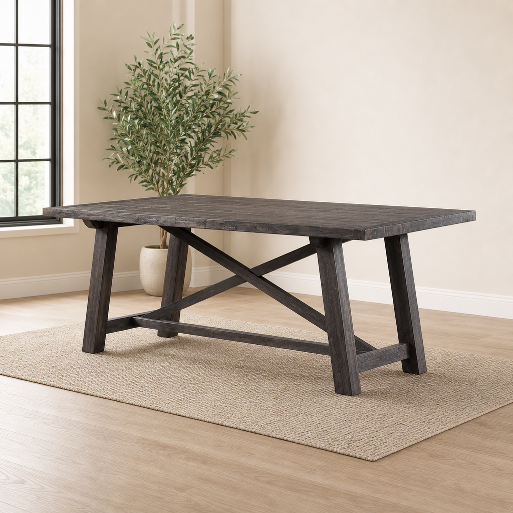 Newberry Extension Dining Table centered in a warm neutral furnished room