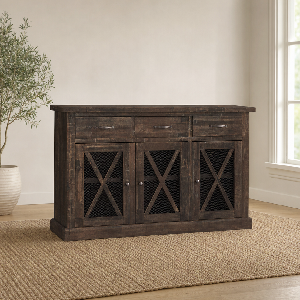 Newberry Sideboard centered in a warm neutral furnished room
