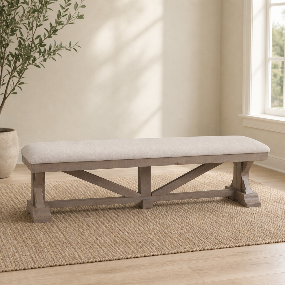 Arlo Bench, Natural centered in a warm neutral furnished room