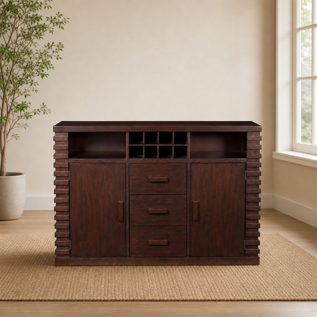 Trulinea Sideboard, Dark Espresso centered in a warm neutral furnished room