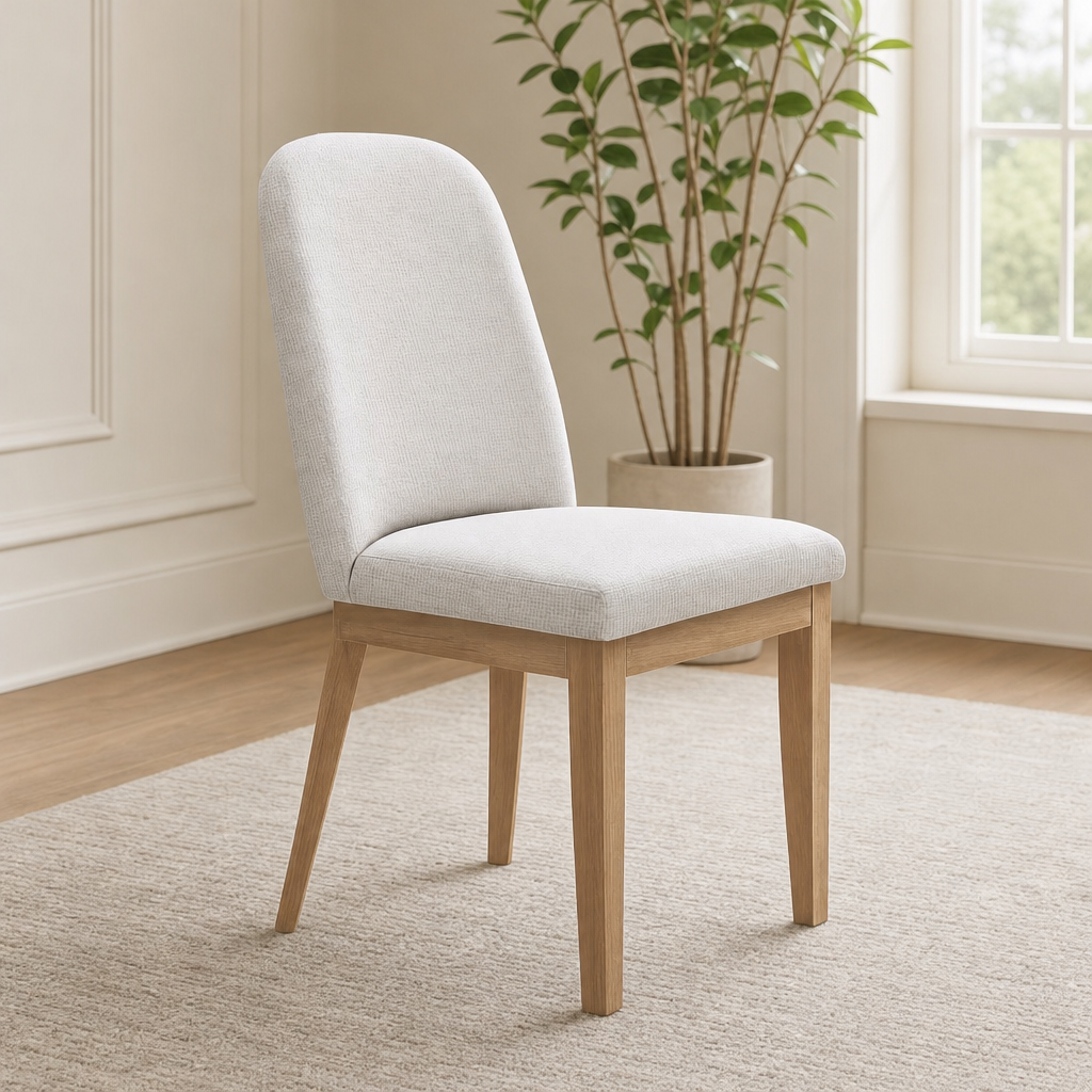 Abigail Dining Side Chairs, Set of 2, Natural centered in a warm neutral furnished room