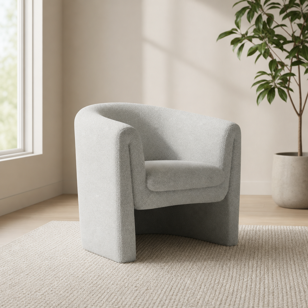 Tori Accent Chair, Gray centered in a warm neutral furnished room