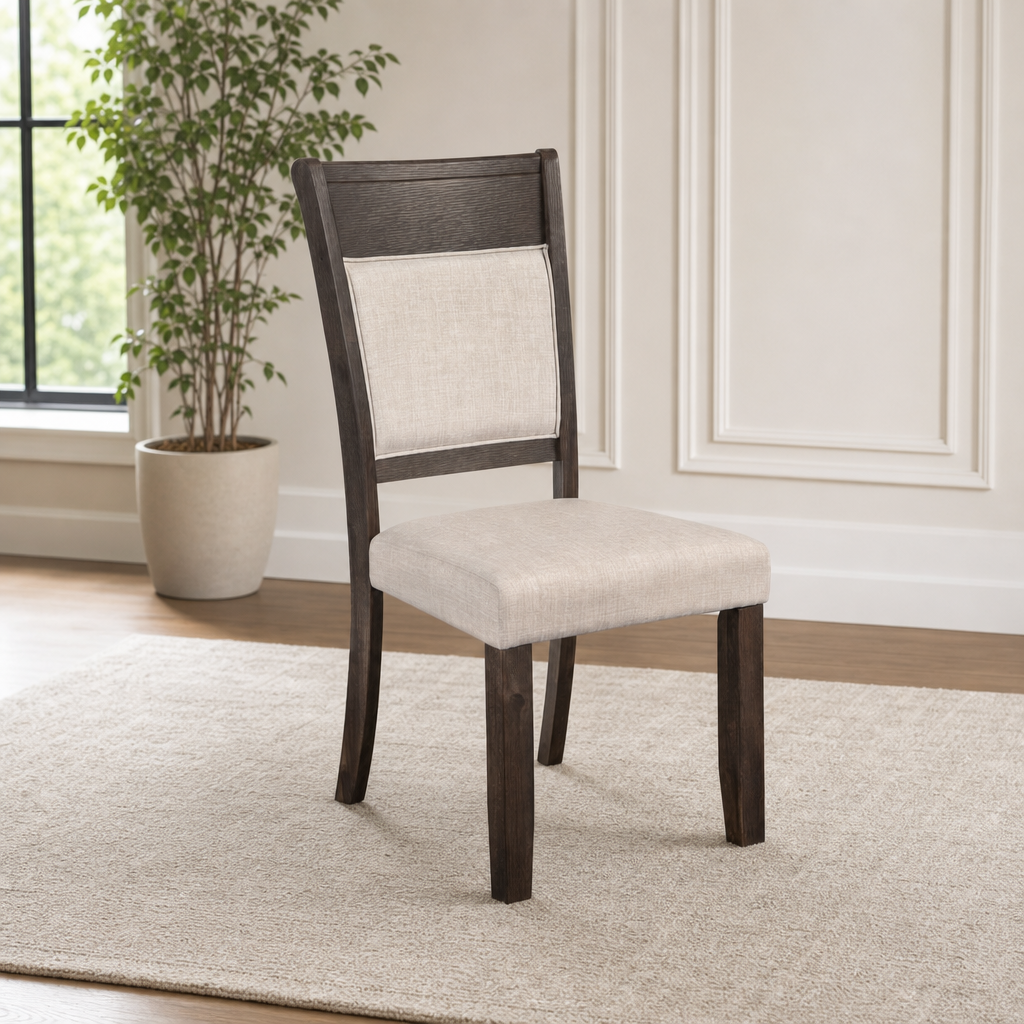 Brayden Set of 2 Dining Side Chairs, Espresso centered in a warm neutral furnished room