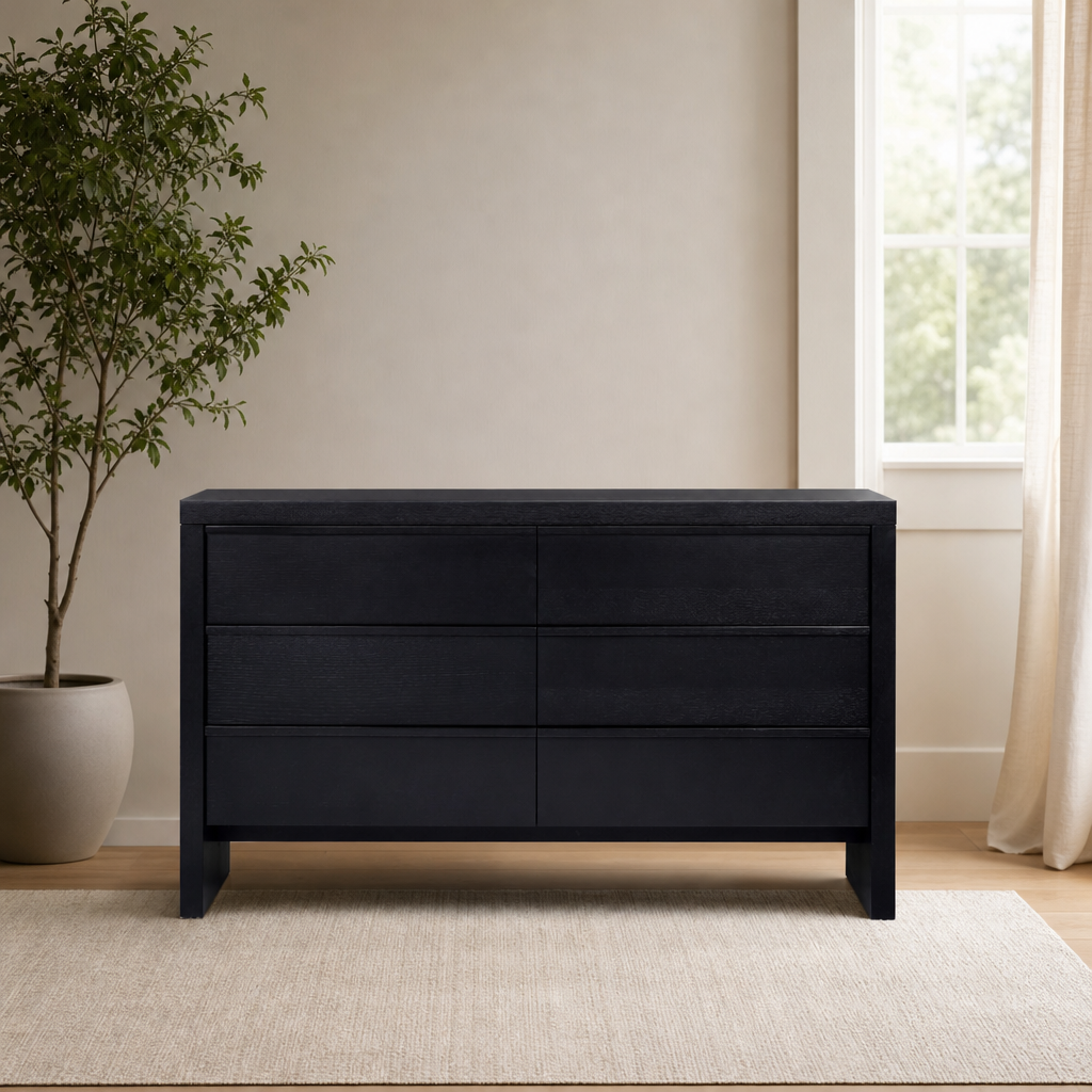 Flo Dresser centered in a warm neutral furnished room